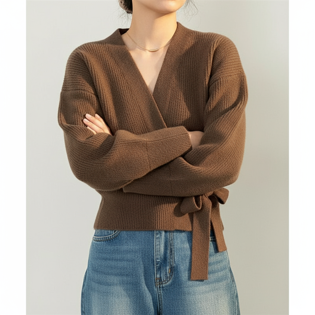 Lima | Cardigan Wrap Maglia con Laccio Avvolgente Caffè Taglia Unica