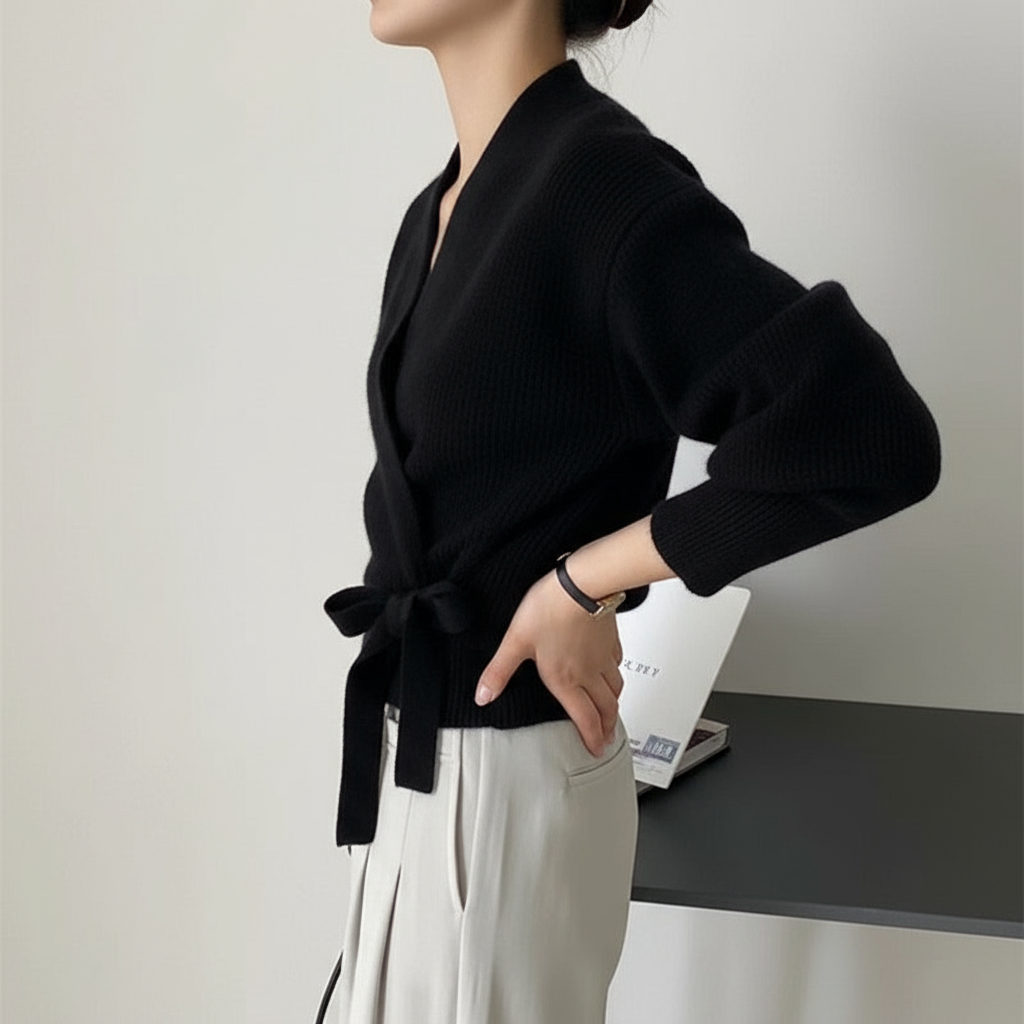 Lima | Cardigan Wrap Maglia con Laccio Avvolgente Nero Taglia Unica