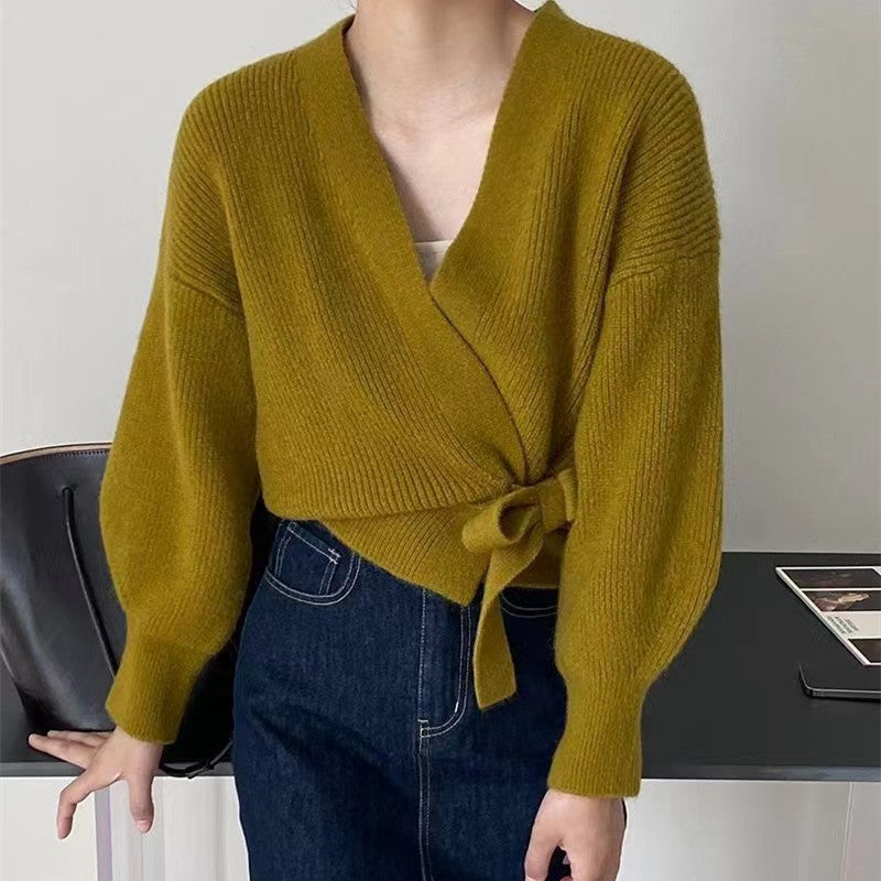 Lima | Cardigan Wrap Maglia con Laccio Avvolgente Verde Oliva Taglia Unica