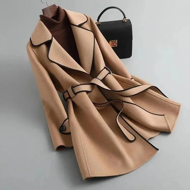 Lunara | Cappotto Elegante Invernale Cintura Khaki