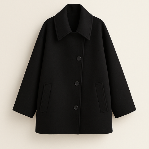 Elegante Cappotto In Lana Con Bottoni Per Donna | Lunara Nero