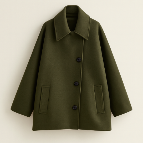 Elegante Cappotto In Lana Con Bottoni Per Donna | Lunara Verde