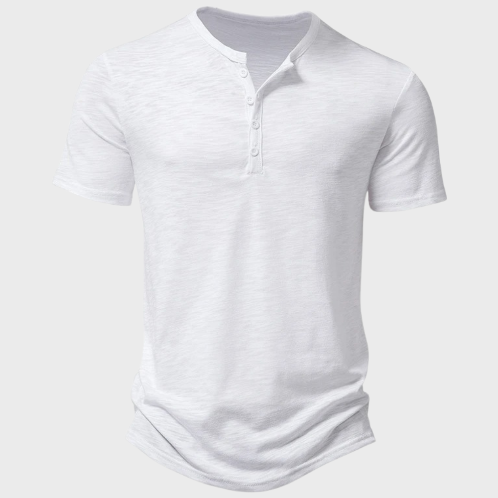 Maglietta Henley a Maniche Corte con Bottoni per Uomo | Rilvo Bianco