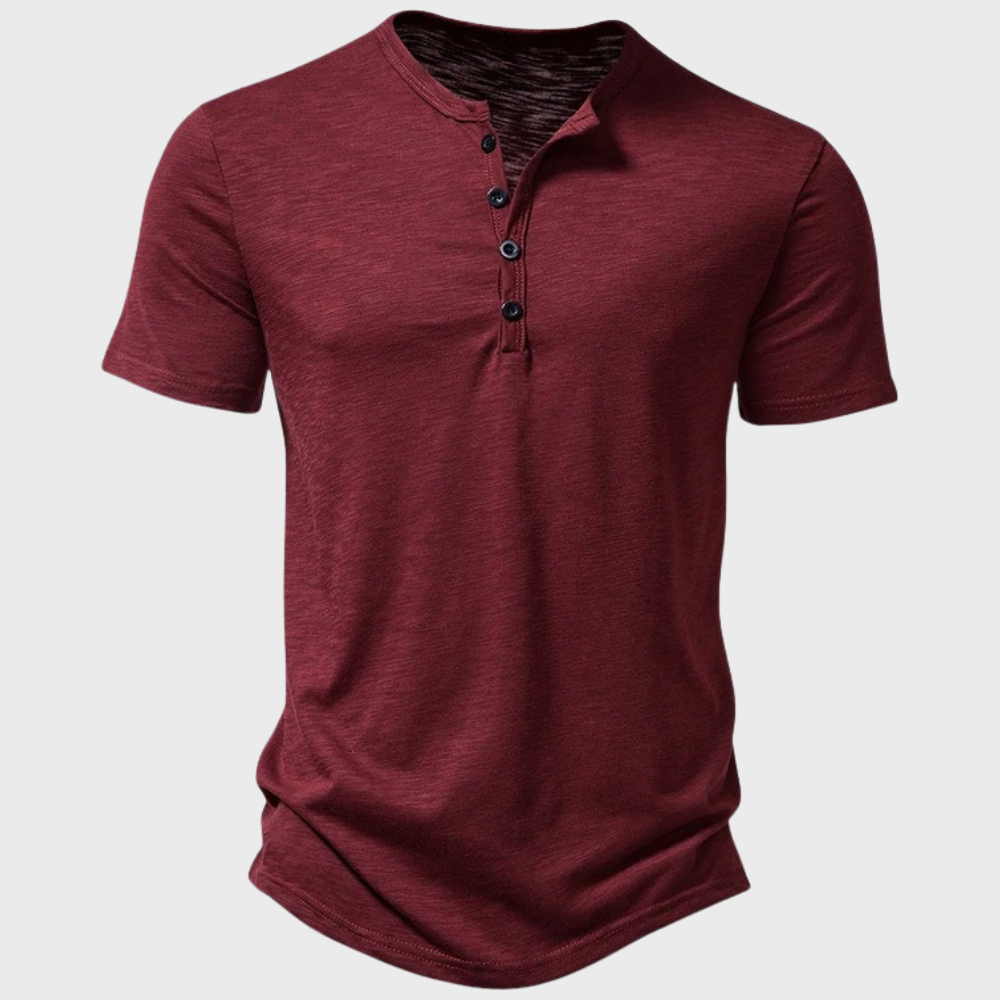 Maglietta Henley a Maniche Corte con Bottoni per Uomo | Rilvo Bordeaux