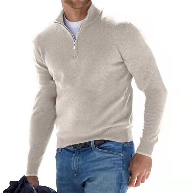 Maglione a V con zip per Uomo Maniche Lunghe | Klyro Beige