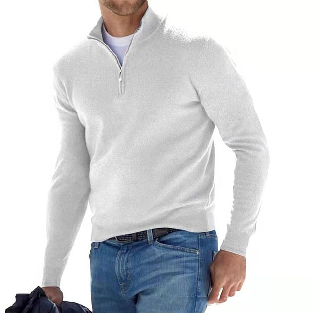 Maglione a V con zip per Uomo Maniche Lunghe | Klyro Bianco