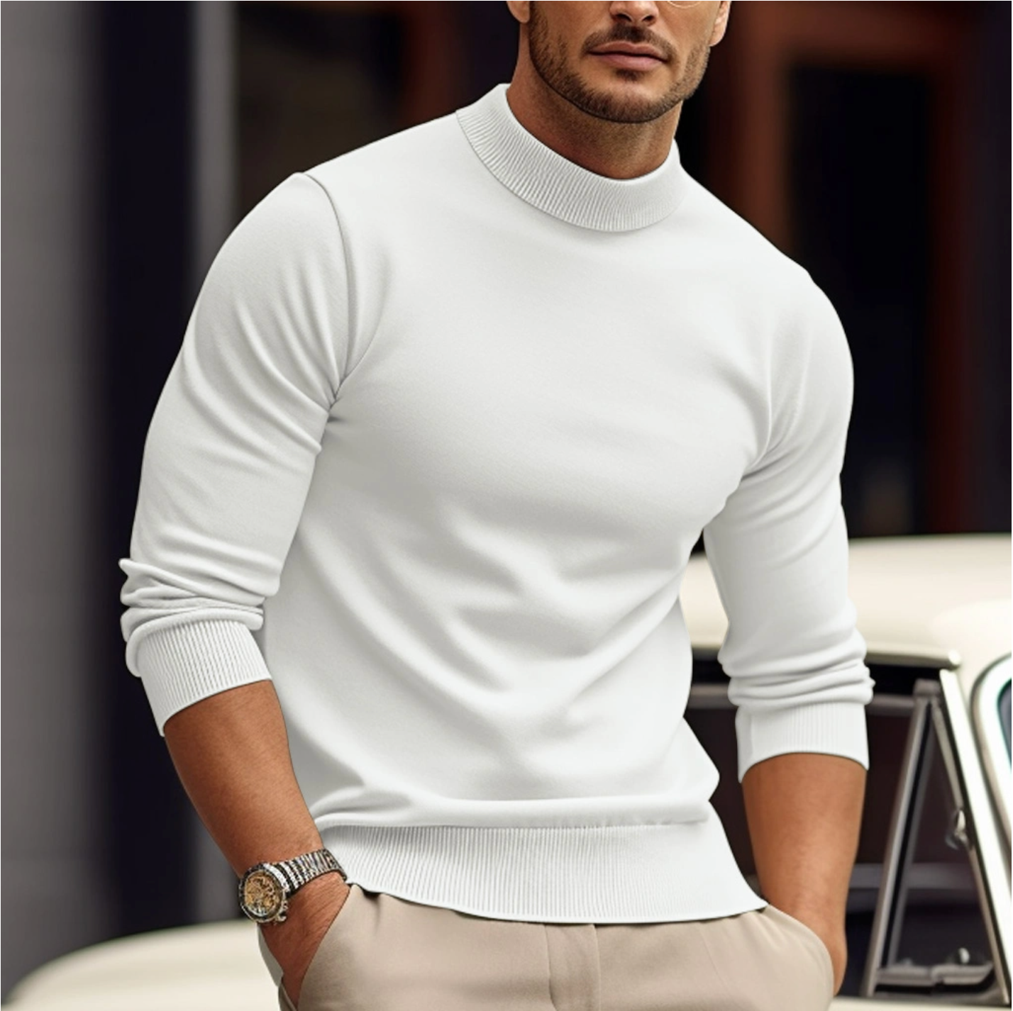 Maglione Casual Minimalista Per Uomo | Kylren Bianco