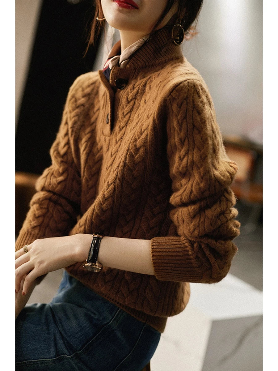 Maglione Donna a Treccia con Colletto e Bottoni | Elisa
