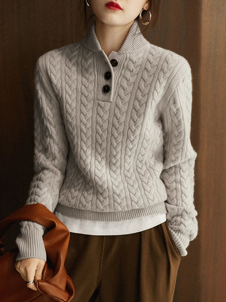 Maglione Donna a Treccia con Colletto e Bottoni | Elisa