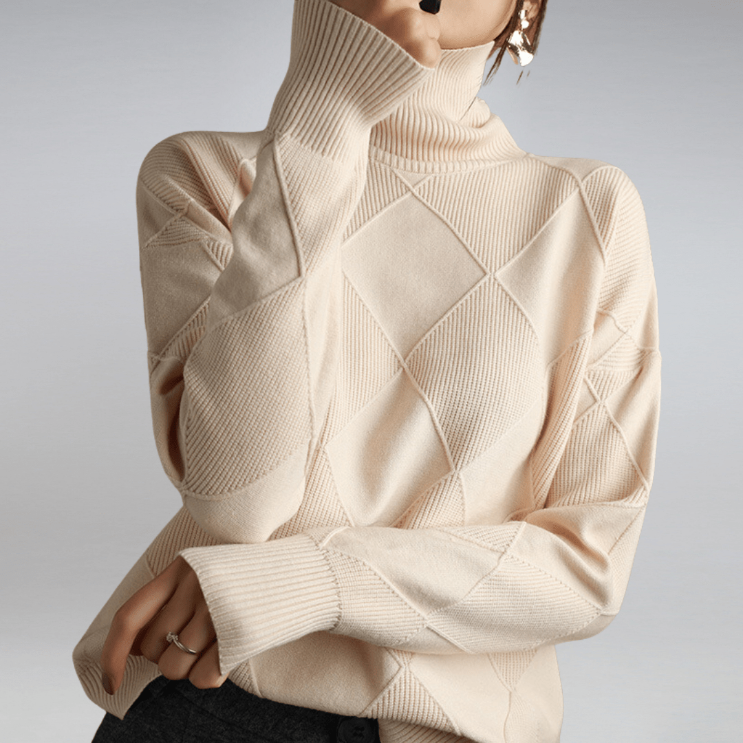 Maglione a Collo Alto con Motivo a Rombi per Donna | Giulia Beige