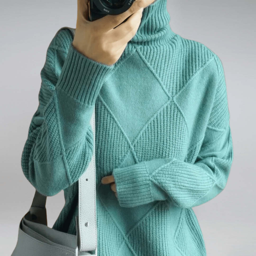Maglione a Collo Alto con Motivo a Rombi per Donna | Giulia Verde