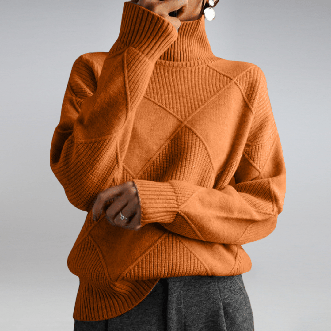 Maglione a Collo Alto con Motivo a Rombi per Donna | Giulia Arancione