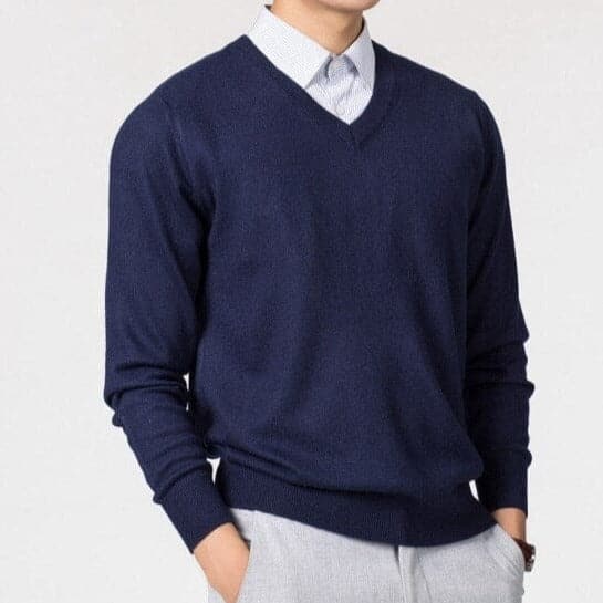 Maglione a Maglia con Scollo a V da Uomo | Nathan Blu Navy