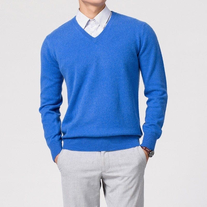 Maglione a Maglia con Scollo a V da Uomo | Nathan Blu