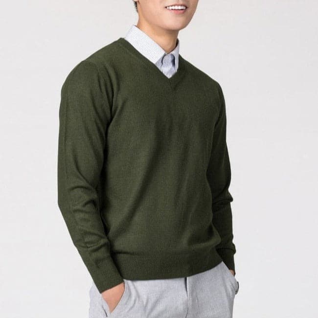 Maglione a Maglia con Scollo a V da Uomo | Nathan Verde