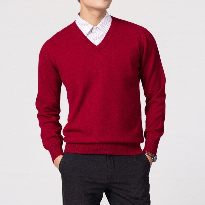 Maglione a Maglia con Scollo a V da Uomo | Nathan Rosso
