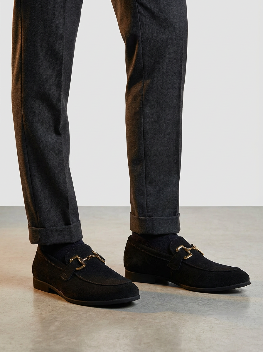 Marlo | Loafers Uomo Mocassini in Pelle Scamosciata con Morsetto Neri