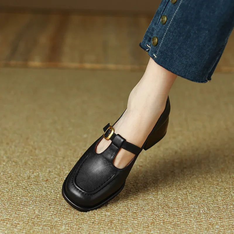 Maya | Scarpa da Donna in Pelle Mary Jane Cinturino a T Tacco
