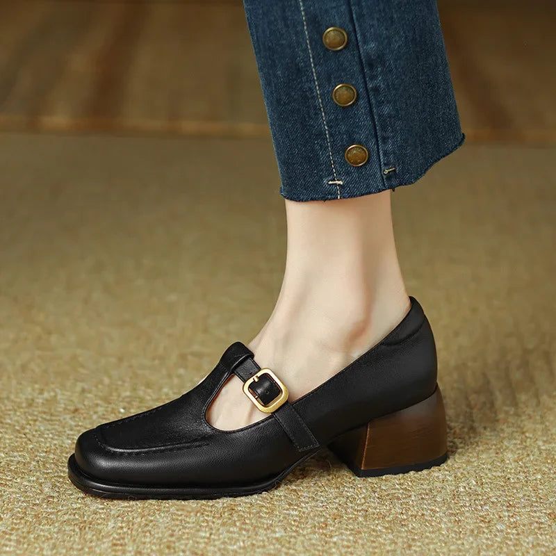 Maya | Scarpa da Donna in Pelle Mary Jane Cinturino a T Tacco 4