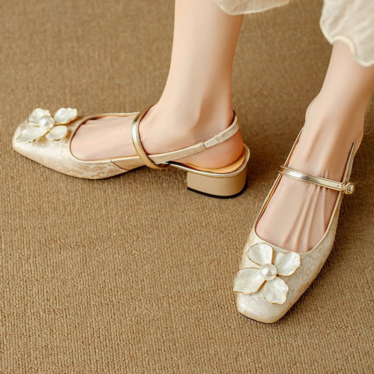 Mila | Scarpa da Donna Jacquard Floreale Mary Jane Punta Quadrata