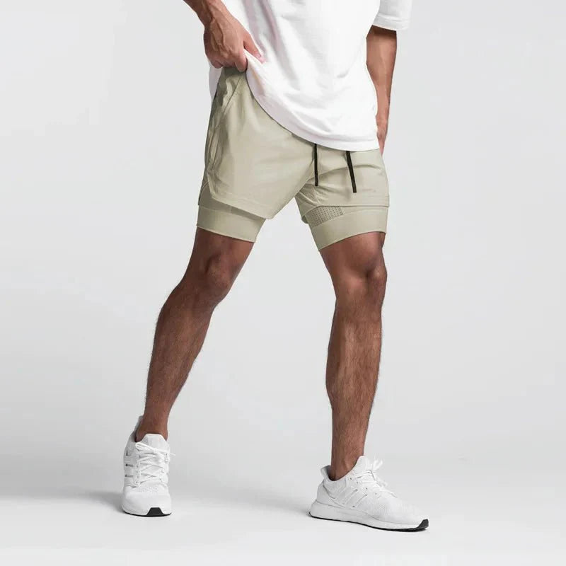 Pafit | Uomo Pantaloncini Palestra Leggeri e Flessibili Beige
