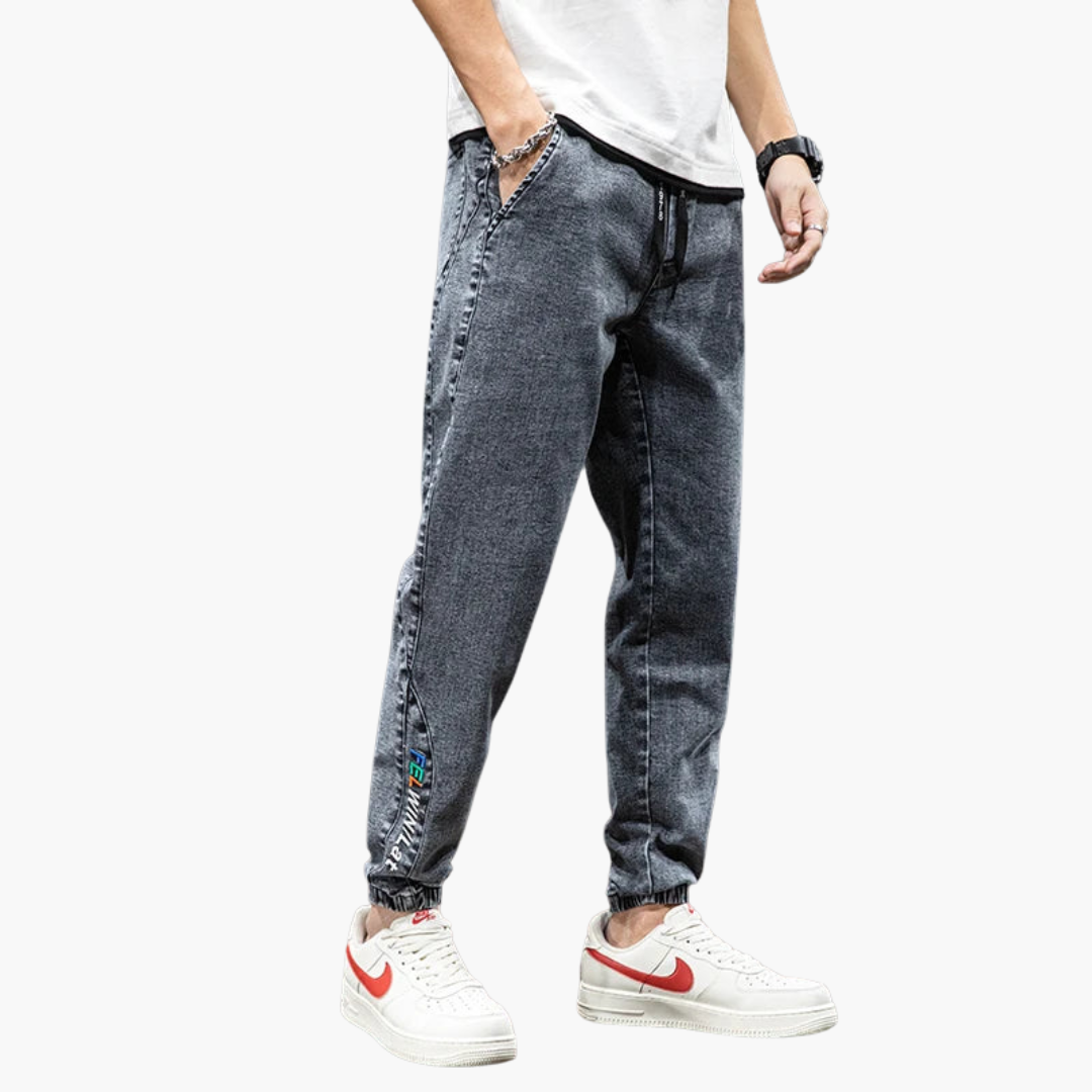 Pantaloni Jogger in Denim Stile Urbano Per Uomo | Zelvian Nero