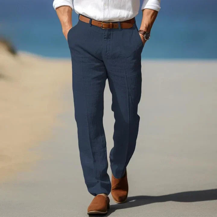 Pantaloni Leggeri in Lino Per Uomo | Vantor Blu