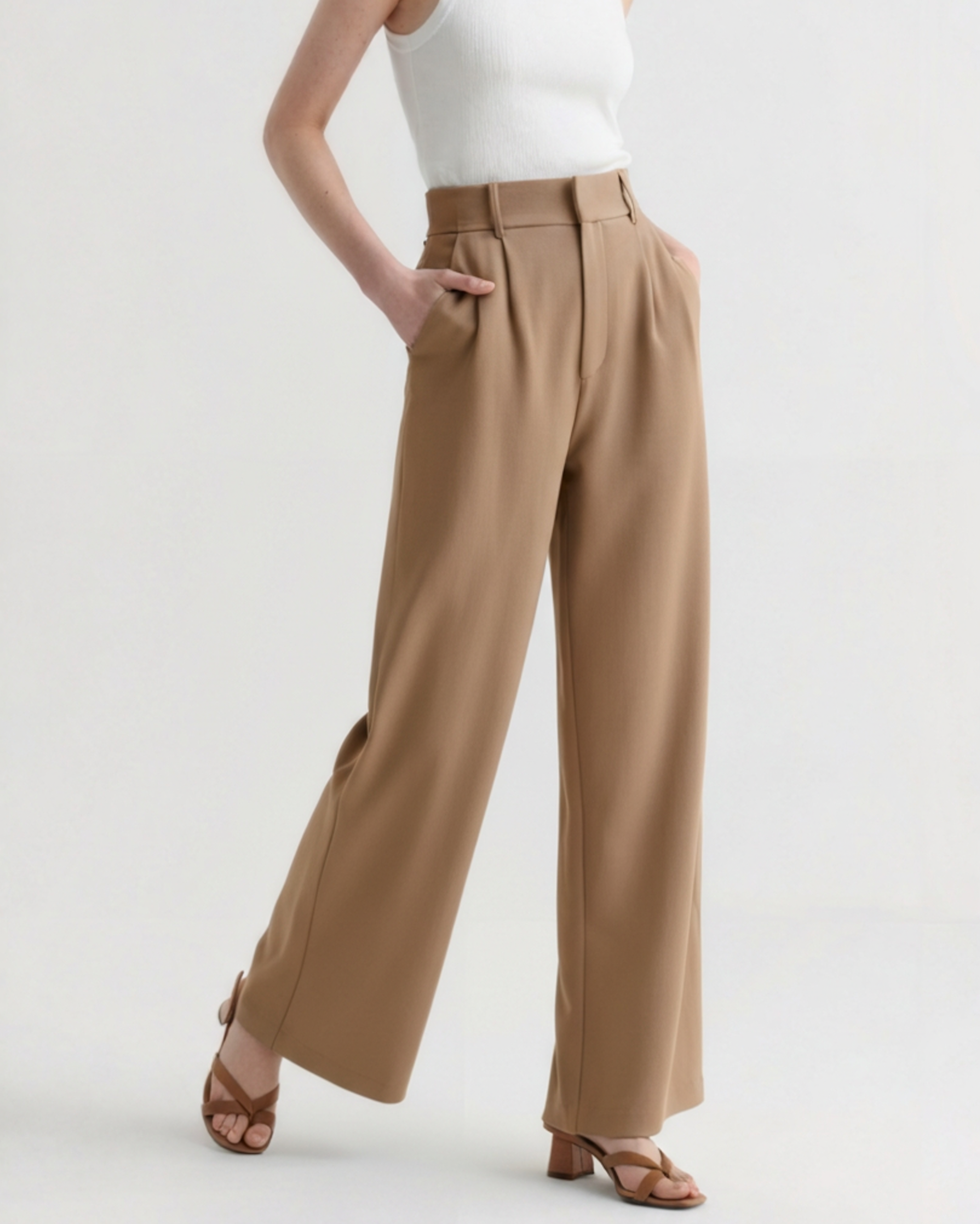 Pantaloni a Vita Alta a Gamba Larga da Donna | Aurora Camello