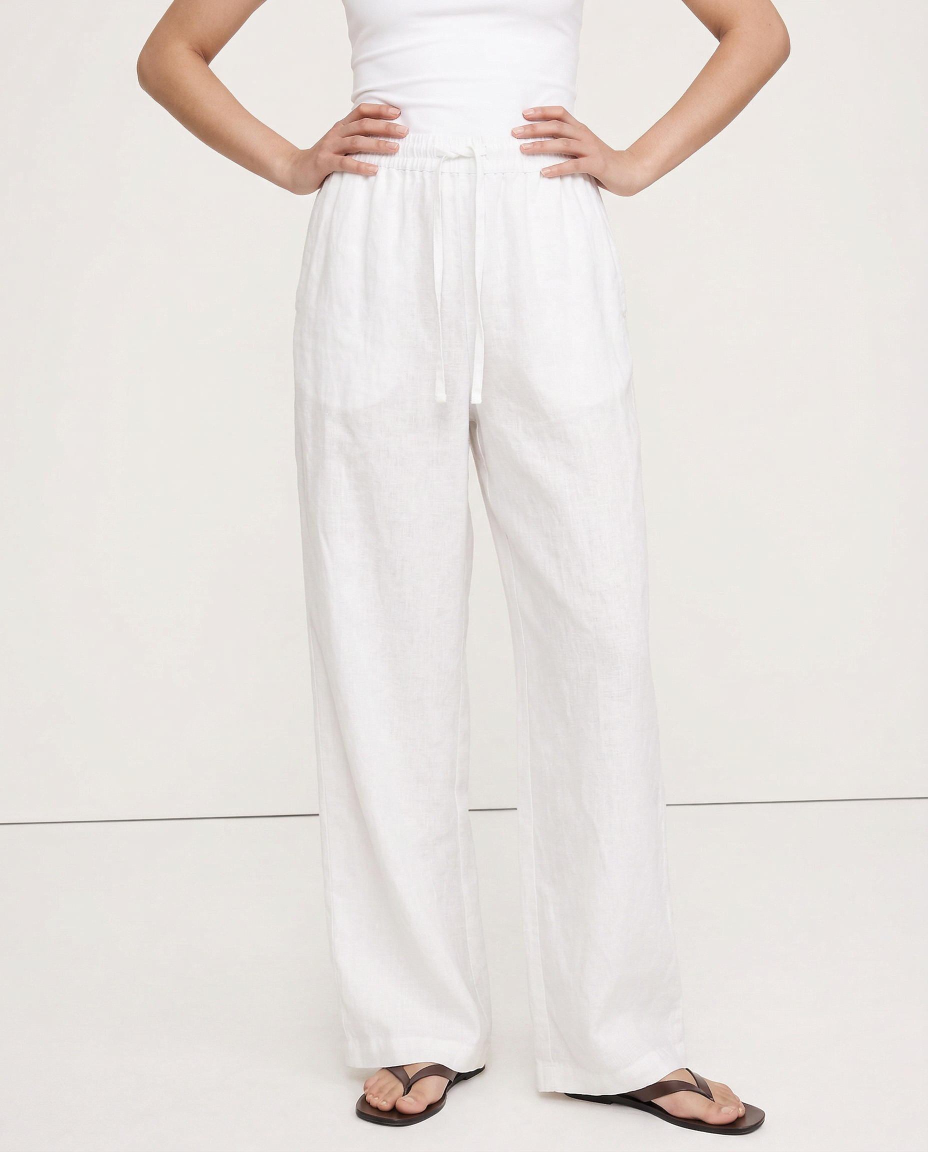 Paola | Donna Pantaloni Gamba Larga Lino Vita Elastica Coulisse 2