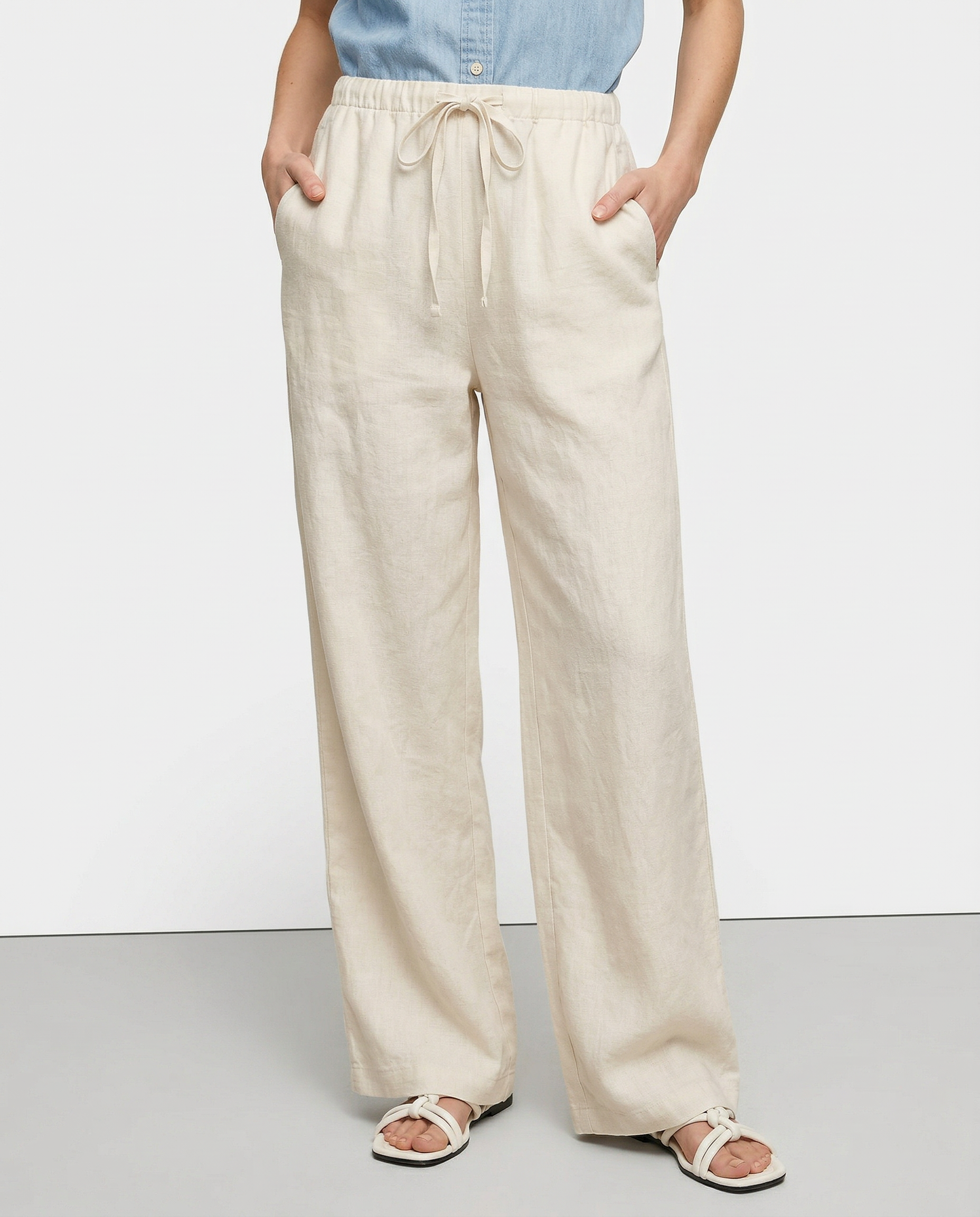 Paola | Donna Pantaloni Gamba Larga Lino Vita Elastica Coulisse 4