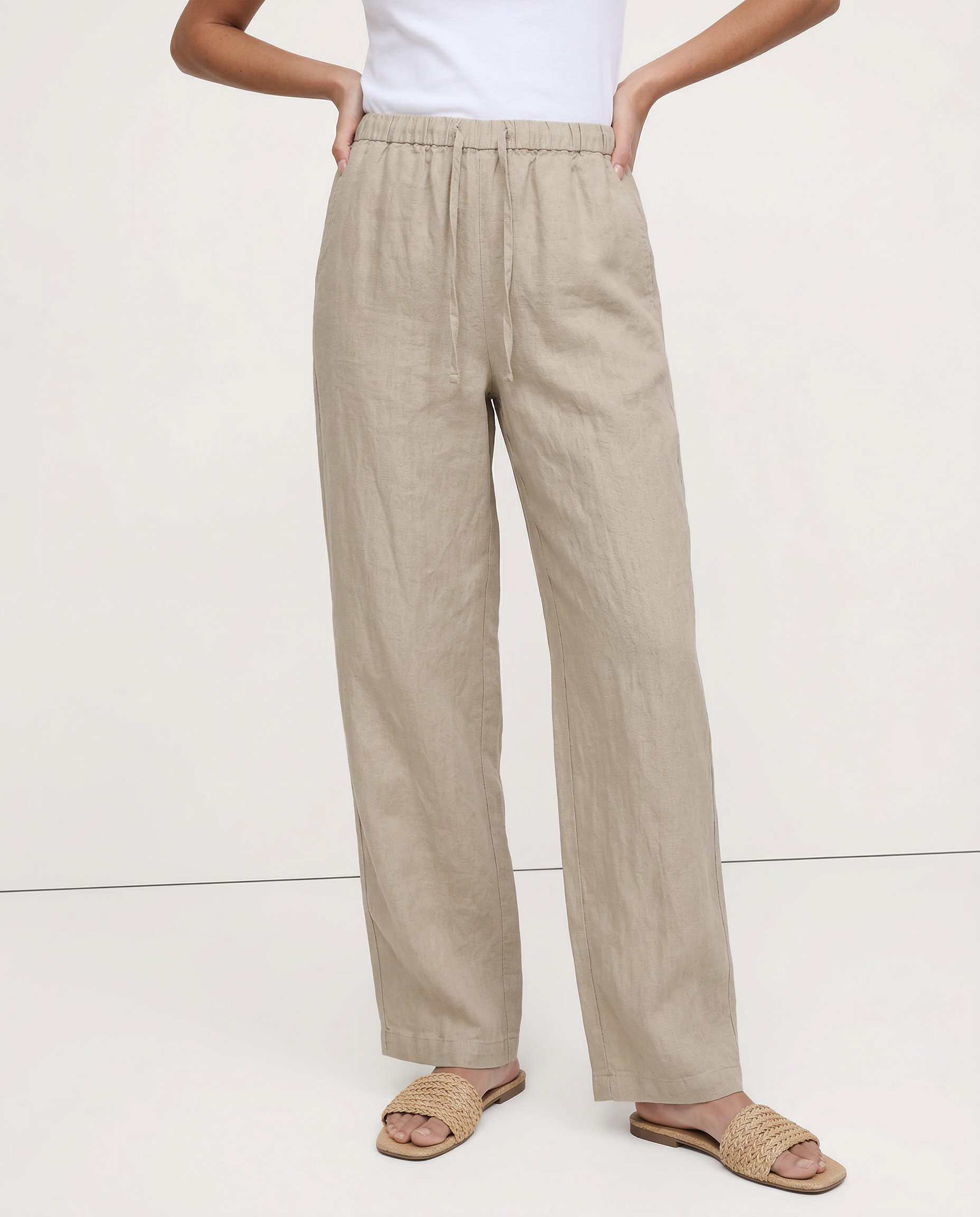 Paola | Donna Pantaloni Gamba Larga Lino Vita Elastica Coulisse 6