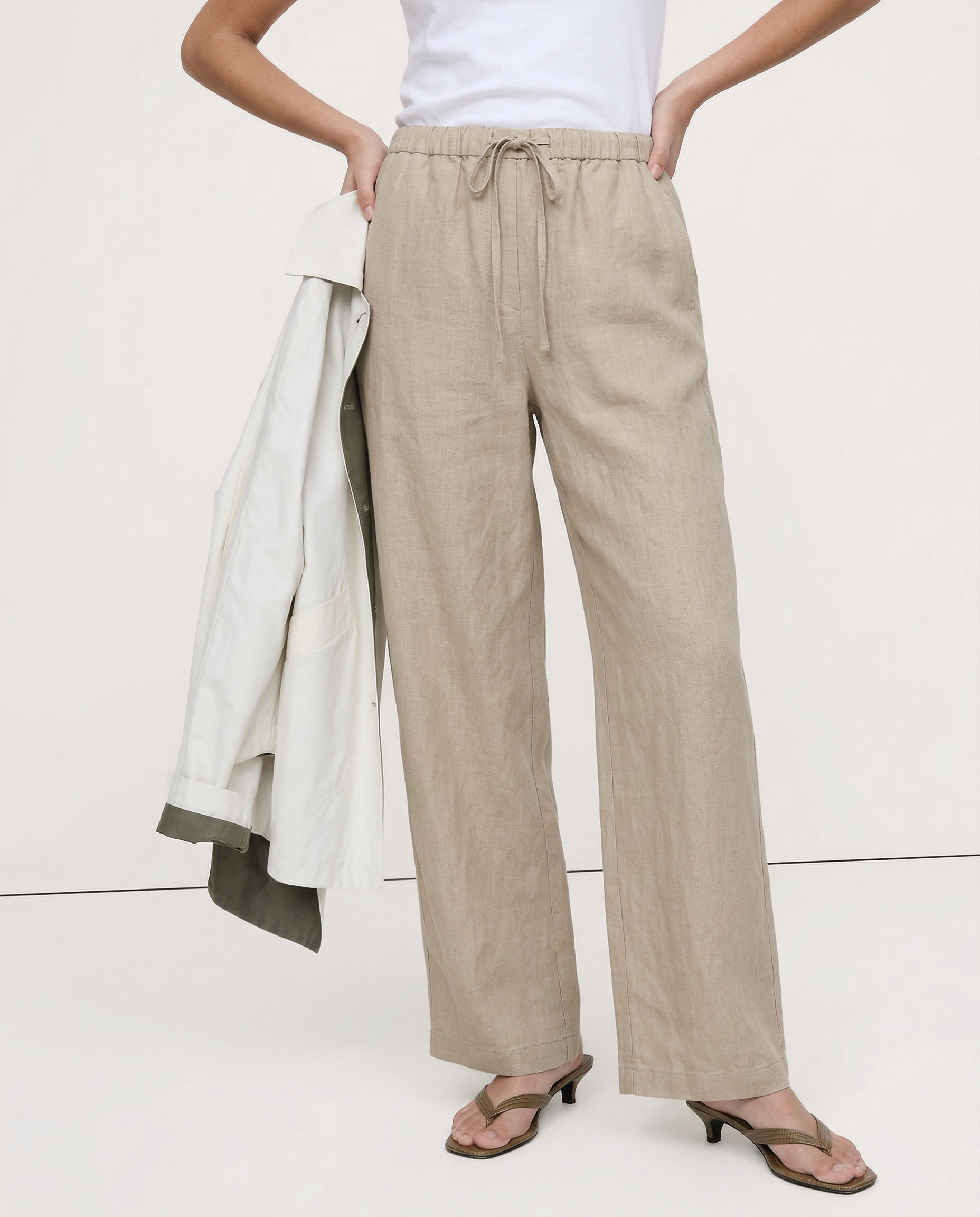 Paola | Donna Pantaloni Gamba Larga Lino Vita Elastica Coulisse 8
