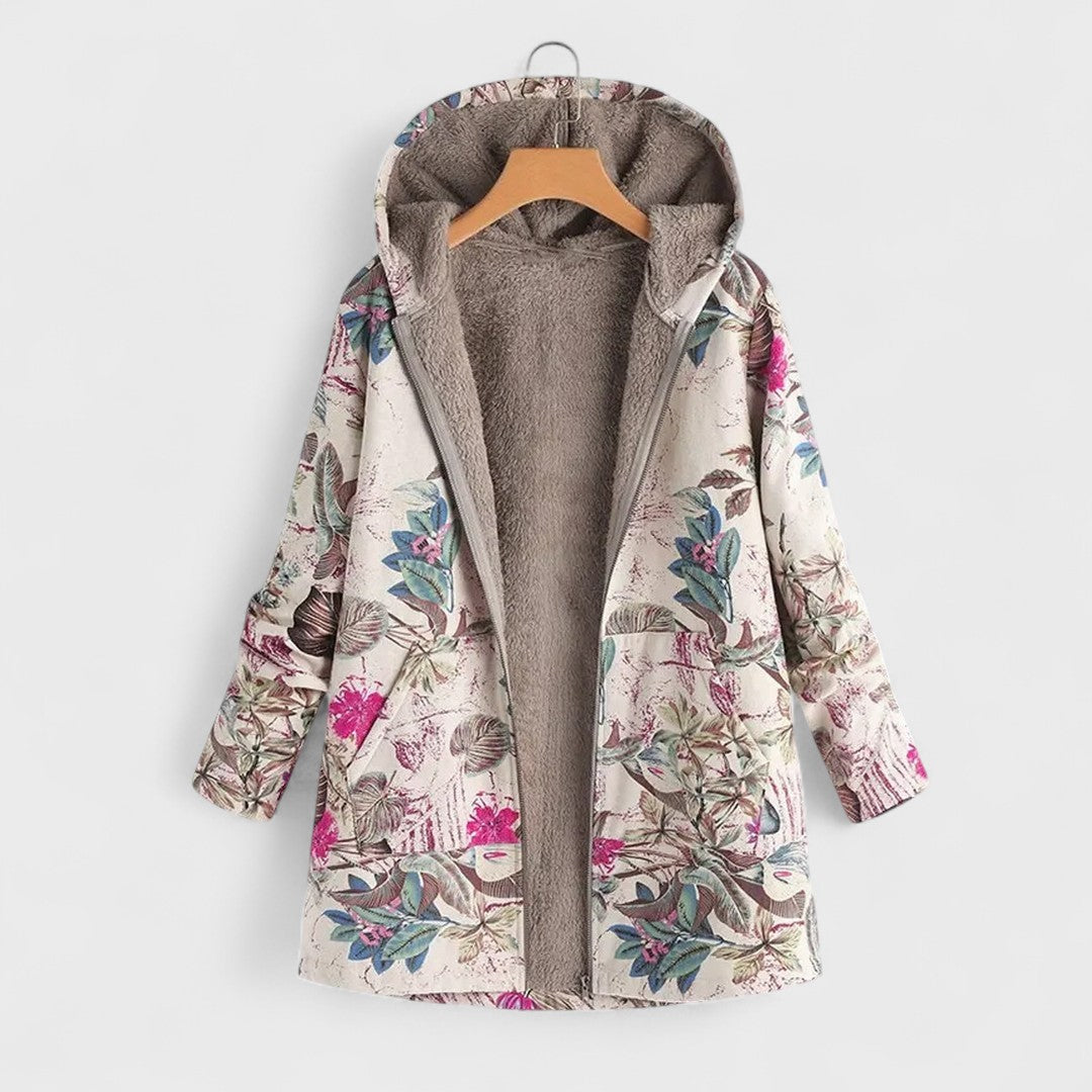 Parka Elegante con Fodera Floreale Per Donna | Luvina Floreale Beige