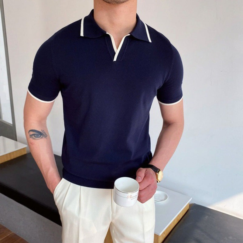 Polo a Collo V per Uomini | Nextrin Blu Bianco