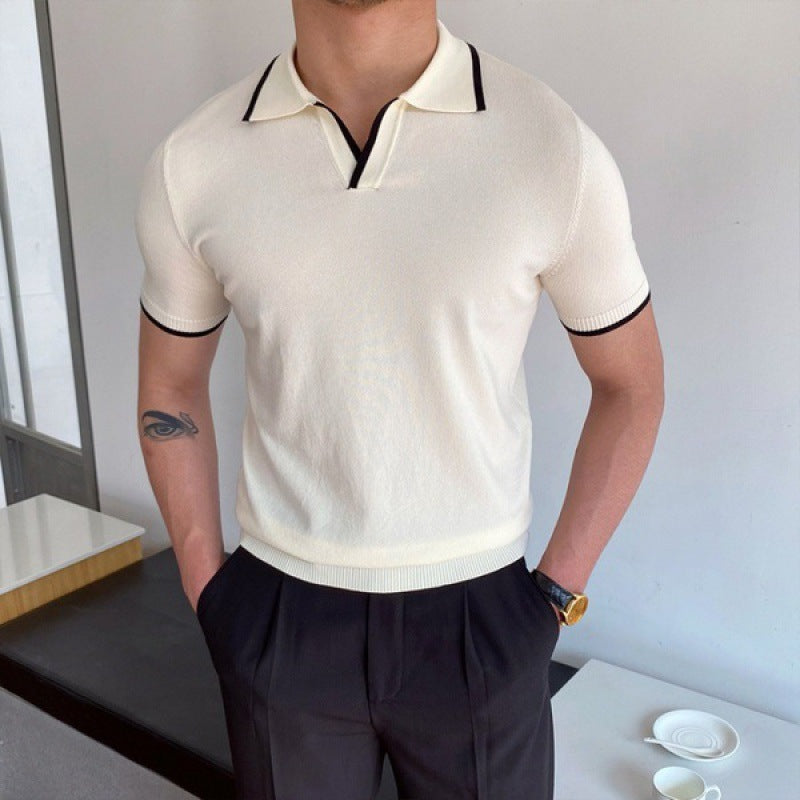 Polo a Collo V per Uomini | Nextrin Bianco Nero
