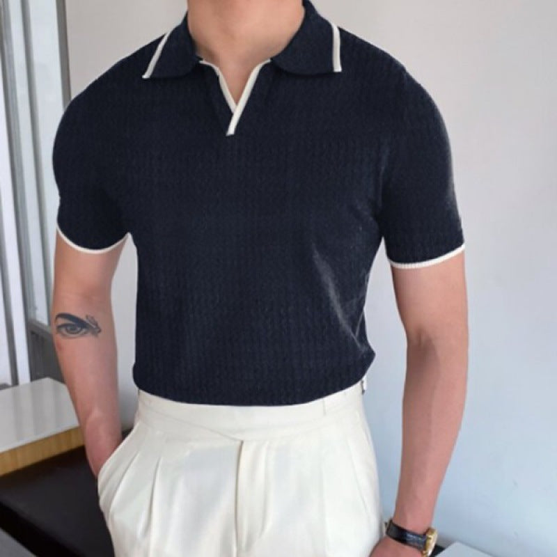 Polo a Collo V per Uomini | Nextrin Nero Bianco