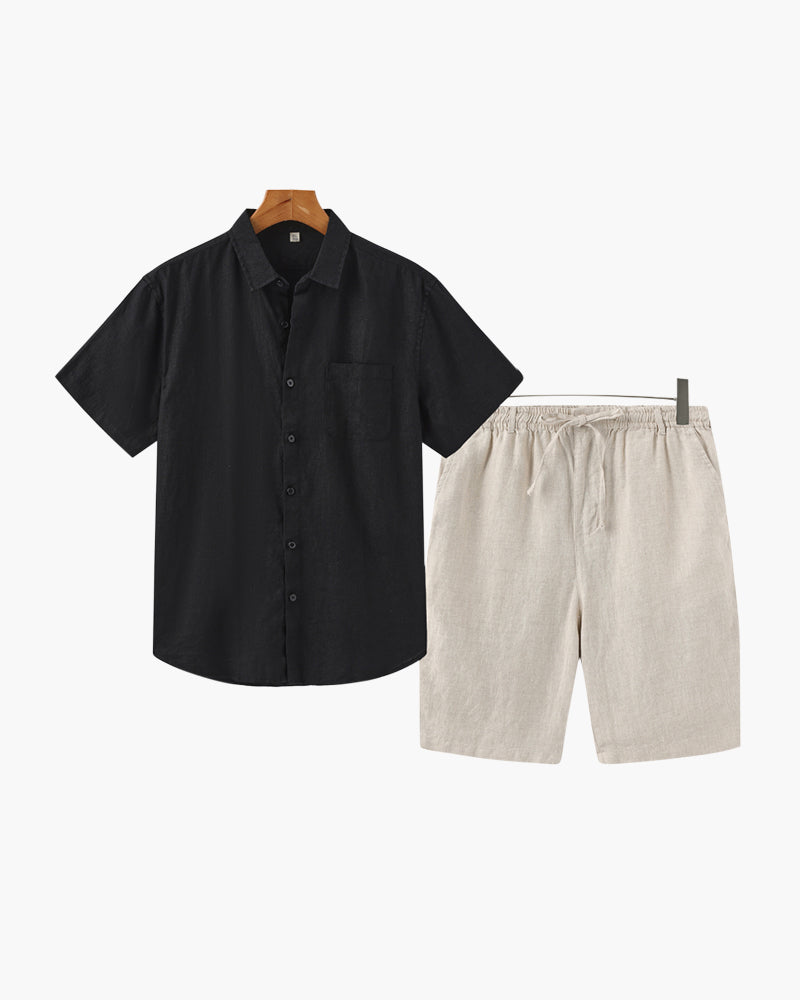 Set Coordinato in Lino con Pantaloni Corti per Uomini | Trevix Nero