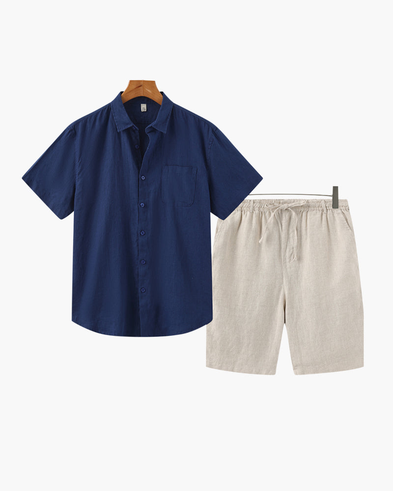 Set Coordinato in Lino con Pantaloni Corti per Uomini | Trevix Blu