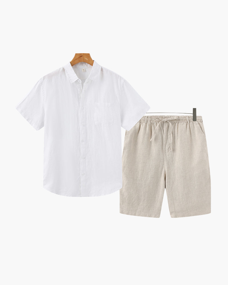 Set Coordinato in Lino con Pantaloni Corti per Uomini | Trevix Bianco