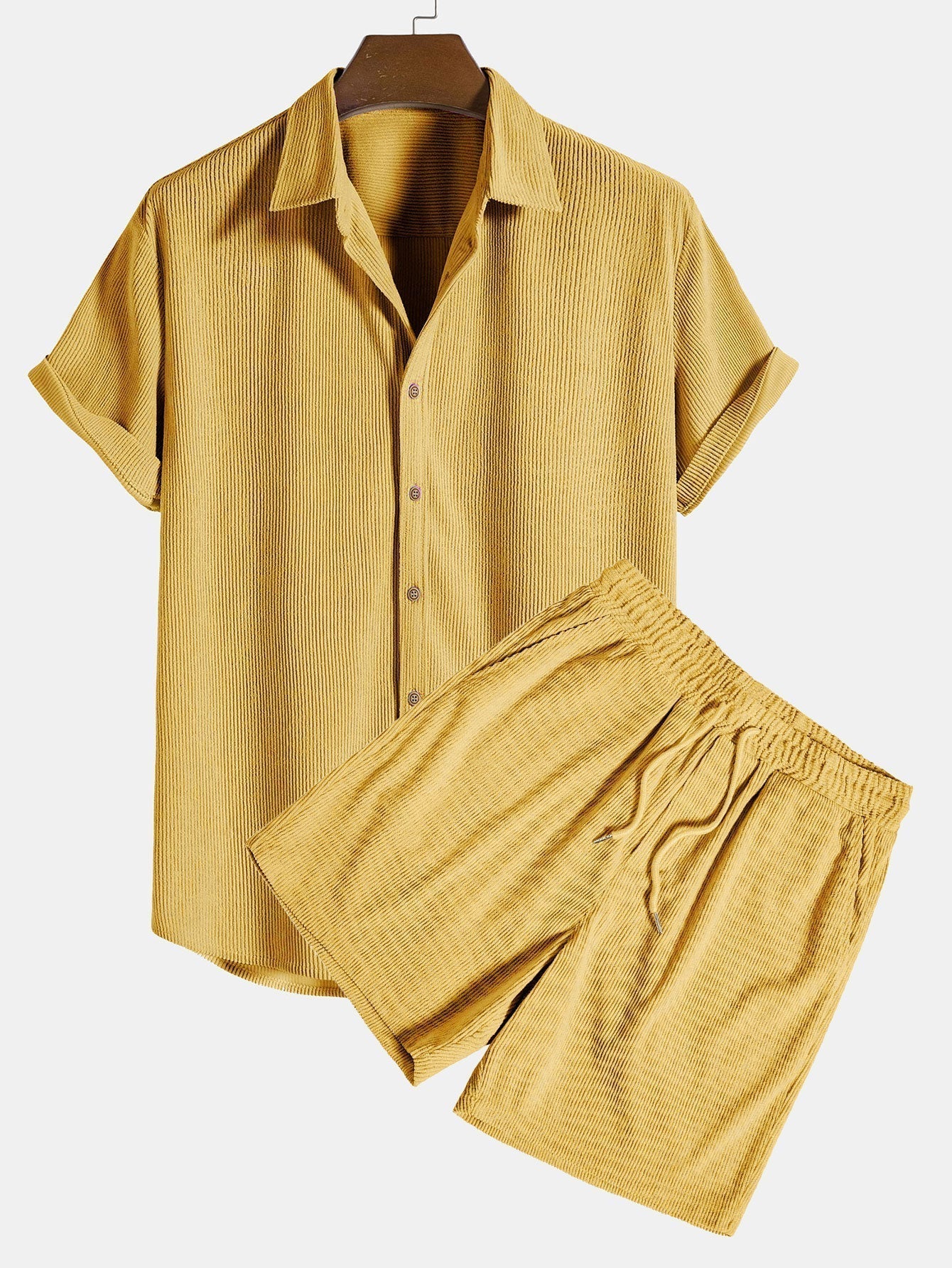 Set a Maniche Corte con Pantaloni Corti per Uomini | Talvex Giallo