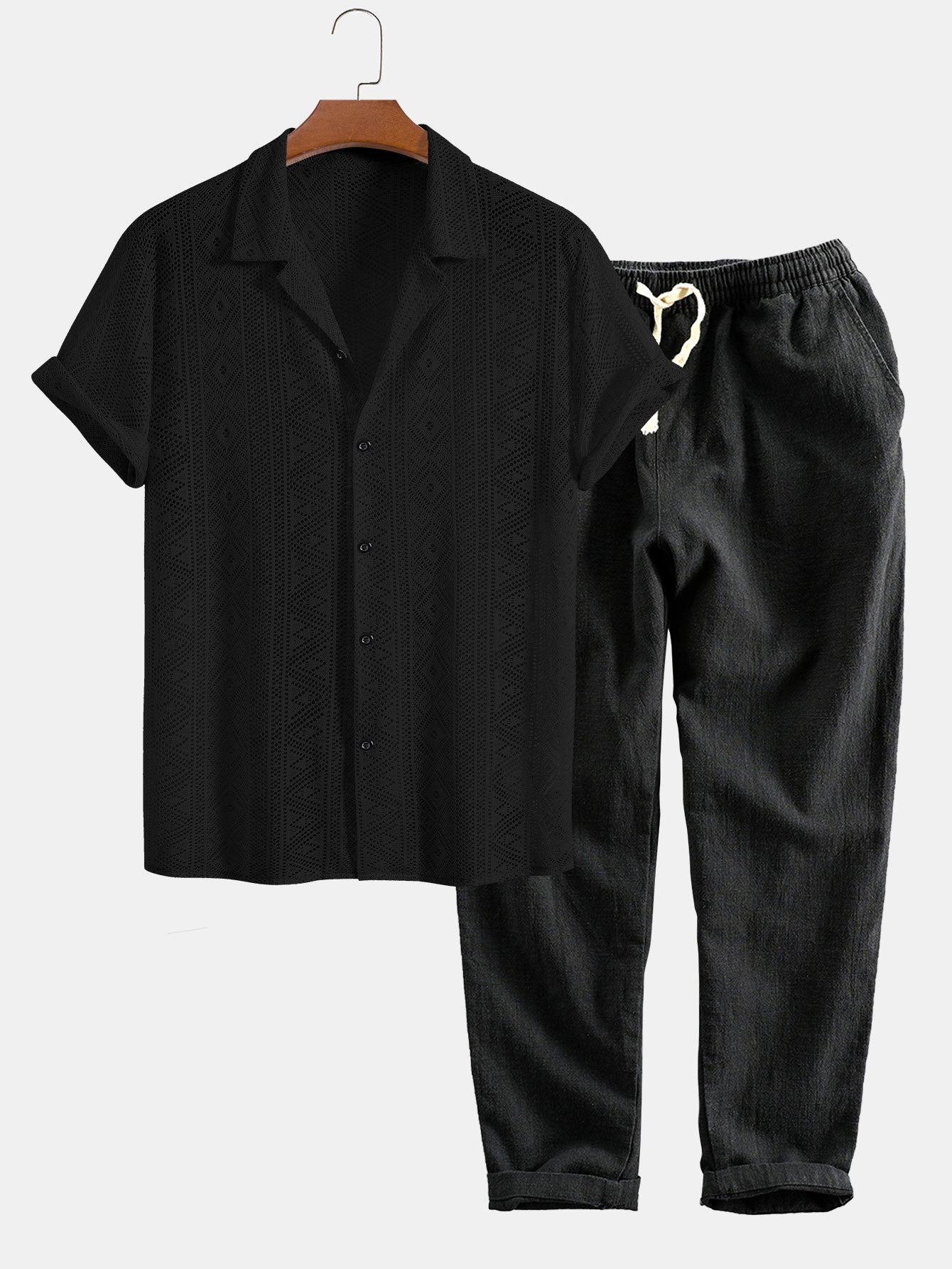 Set a Maniche Corte con Pantaloni in Lino per Uomini | Zyntra Nero