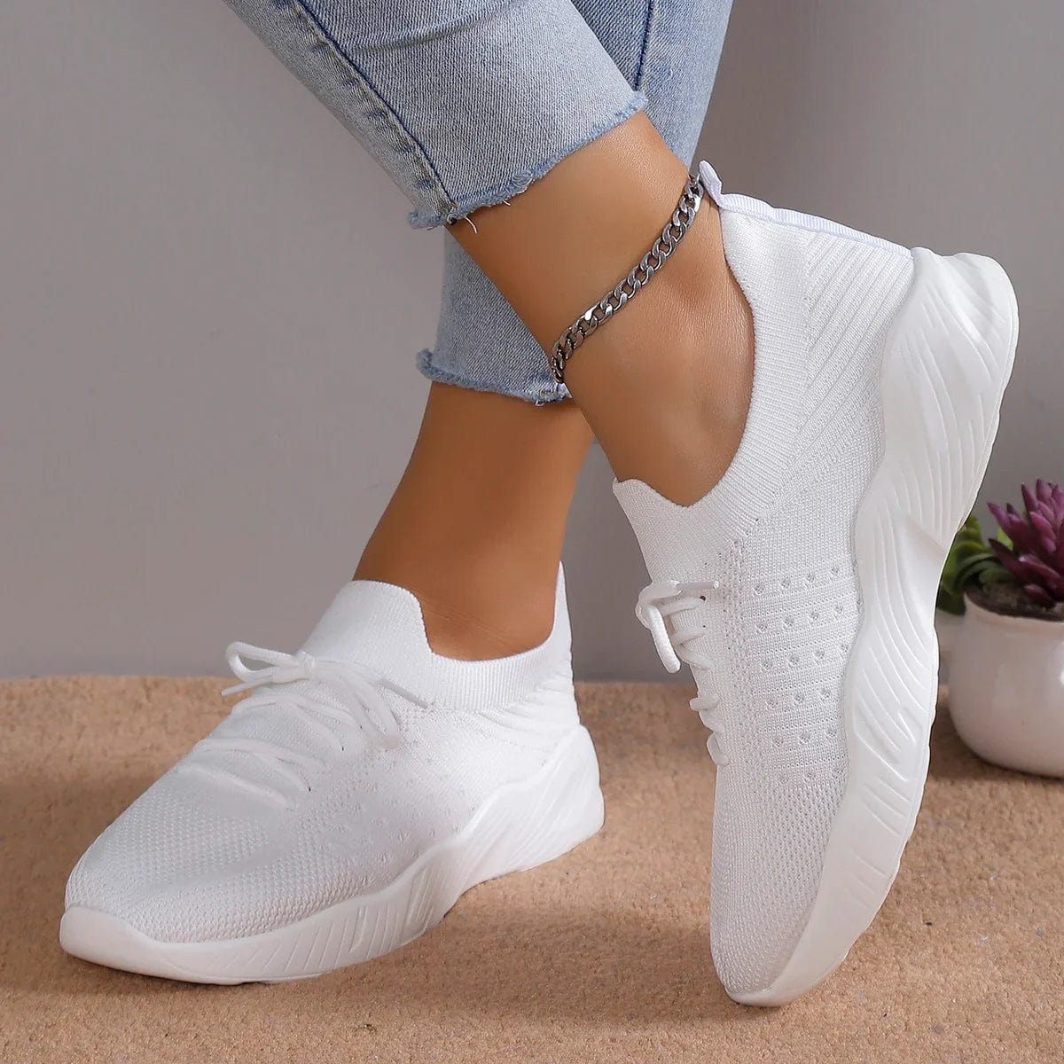 Sneakers in Maglia con Lacci da Donna | Aria