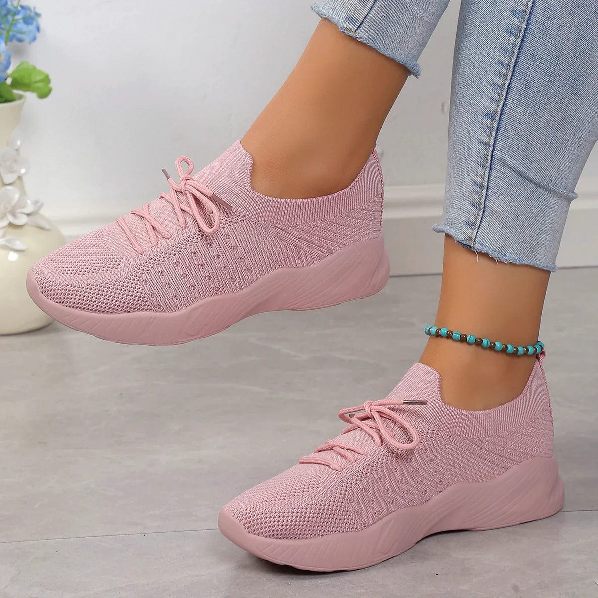Sneakers in Maglia con Lacci da Donna | Aria Grigio