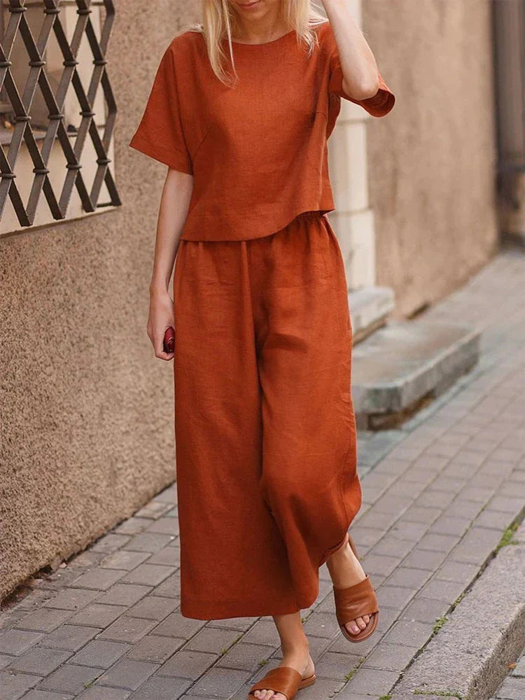 Sorela | Completo Donna Camicia Pantaloni Manica Corta Gamba Larga