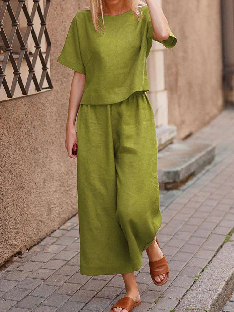 Sorela | Completo Donna Camicia Pantaloni Manica Corta Gamba Larga 2