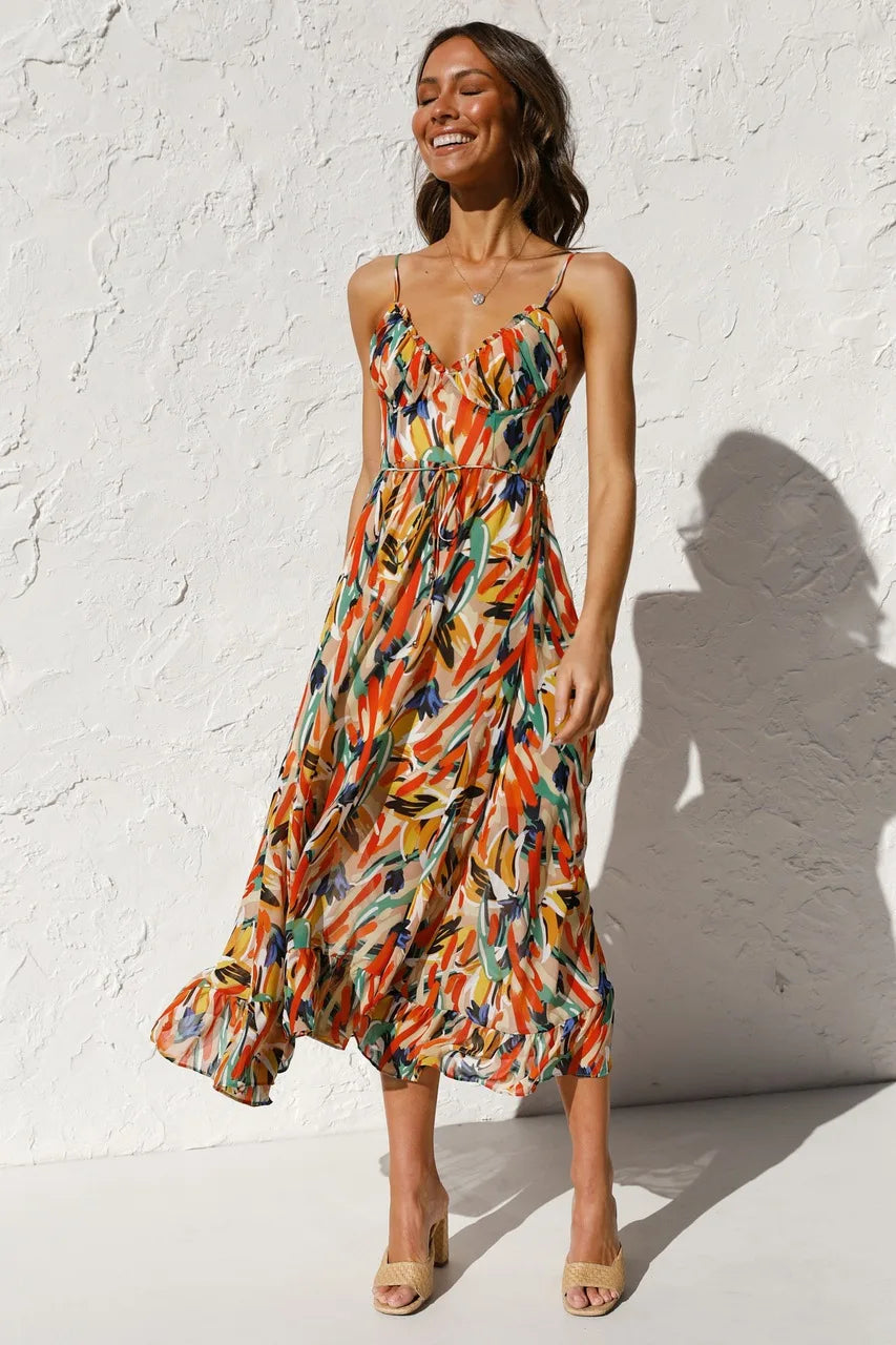 Stella | Abito Midi Donna Floreale con Spalline Sottili