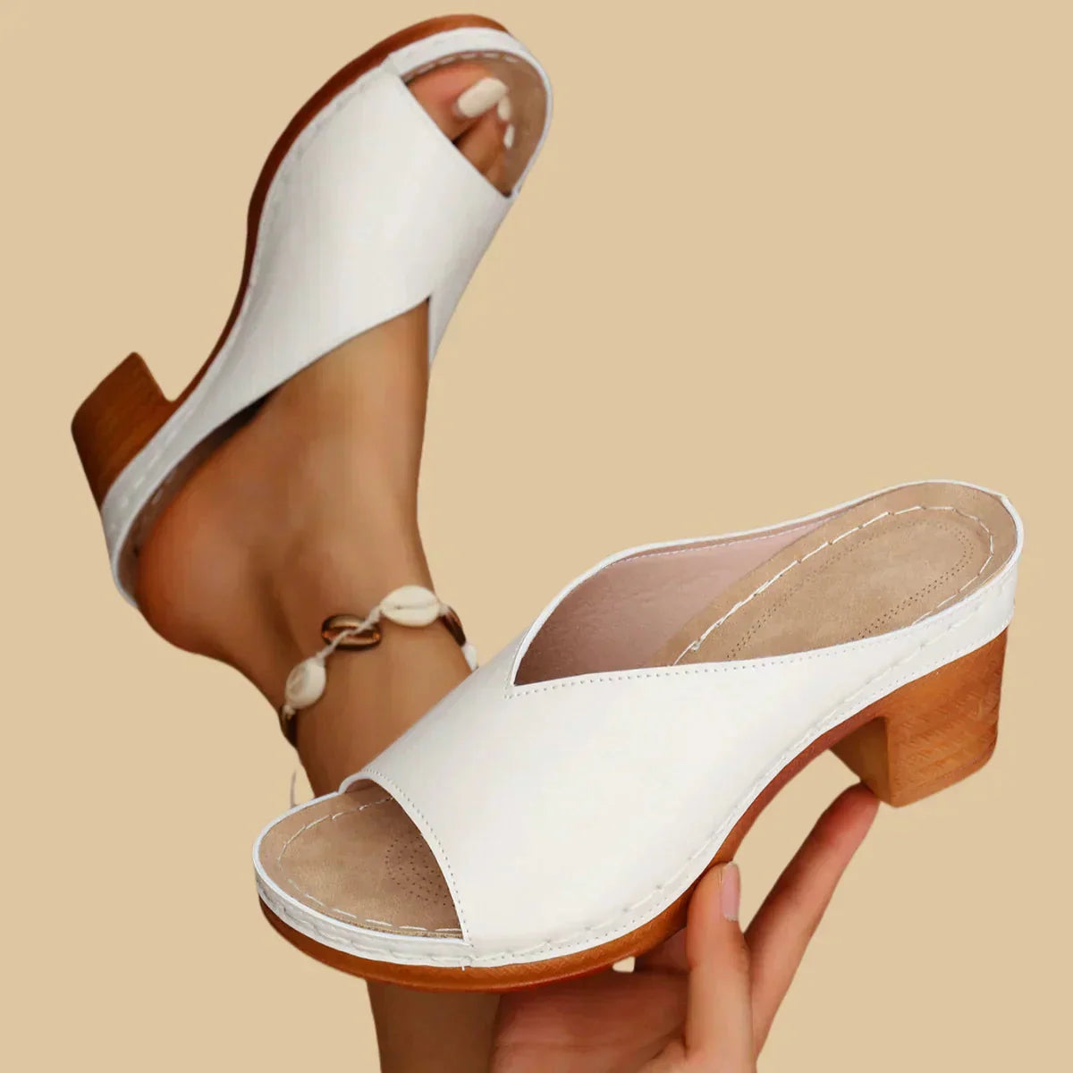 Stella | Mule da Donna Slip-On Punta Aperta Tacco Blocco 3