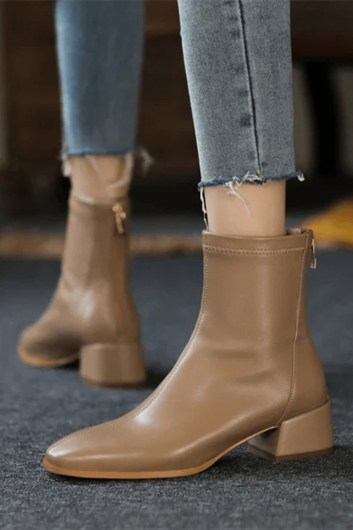 Stivaletti Donna in Pelle con Tacco Basso | Caterina Beige