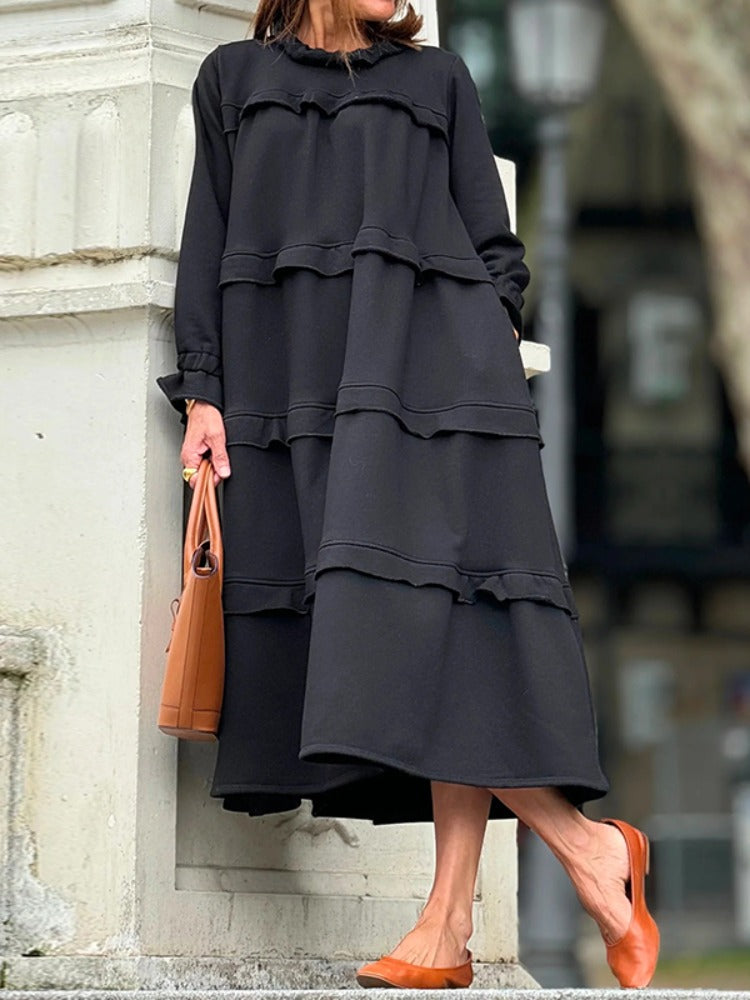 Vela | Vestito Donna Midi a Balze Maniche Lunghe 1