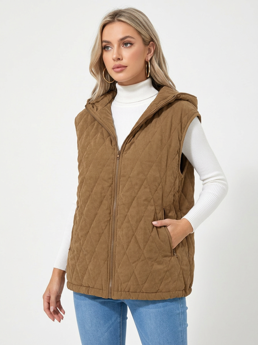 Velta | Gilet Trapuntato Donna con Cappuccio e Zip Elegante 3